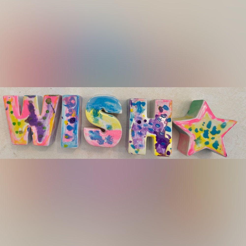 Hand painted Colorful WISH Decorative Ceramic Letters for a lil girl teen’s room